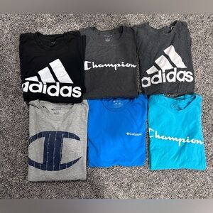 Lot of 6 men’s t-shirts 5 Large 1 XL. Adidas Champion Columbia barely worn!!